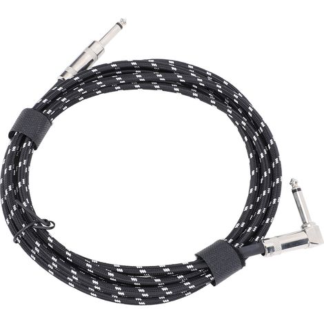 Câble de guitare 6,5 mm, connecteur coudé vers droit, gaine tressée en nylon avec réduction du bruit, 3 mètres, fil noir et point blanc (1/5)
