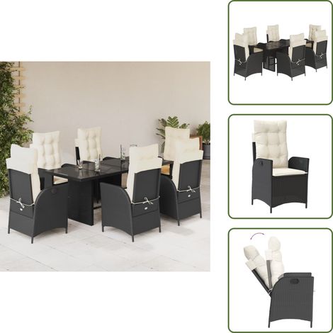The Living Store 7-tlg. Garten-Essgruppe mit Kissen Schwarz Poly Rattan - Gartenstuhl (1/5)