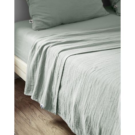 Drap plat "Gaïa" toutes dimensions "Gaze de Coton" - Gaïa Eucalyptus - 270 x 300 cm pour lit King size - Gaia Eucalyptus - (1/4)