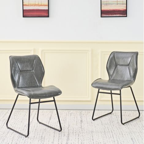 Sillas de comedor lote de 2 en polipiel, estructura de metal, gris HAVRYA (1/5)