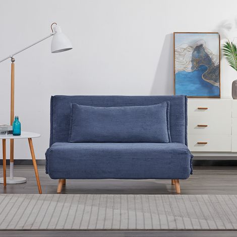 EVERGREENWEB - Poltrona Letto trasformabile Poltrona letto con Materasso Piazza e mezzo, cuscino imbottito Divanetto clic clac con Schienale Regolabile 2 posti gambe in legno Blu Velvet 120 (1/5)