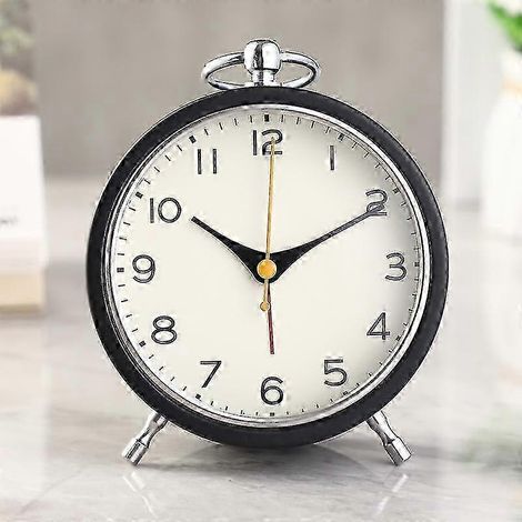 Veilleuse réveil de style rétro sans tic-tac, mouvement à quartz de précision, pendentif en métal coloré, F74 noir.