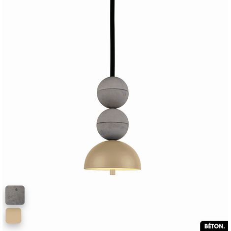 Lampe de suspension en béton - BOSFOR CONCRETE GRIS - AMANDE 2 BALLES LED 14W (1/3)