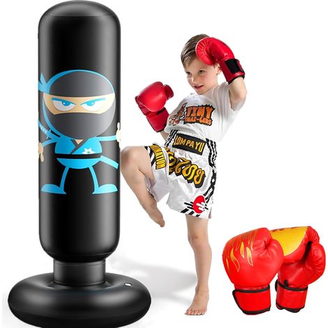 Sac de Frappe Enfant avec Gants de Boxe 165cm Ninja Gonflable Sac de Boxe pour Enfants 3-12 Ans Matériau épais Kit de Boxe pour Jeux Actifs et Réduction du Stress Cadeau pour Garçons et Filles (1/5)