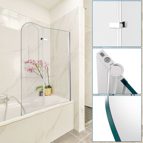 TolleTour Pare-baignoire gain de place 2 panneaux, H.140 x l.100 cm, verre transparent, profilé alu argenté (1/5)