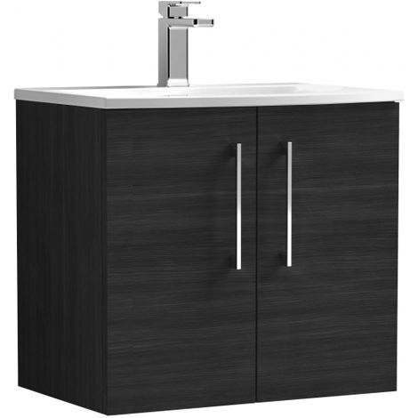 Nuie Arno Wall Hung 2-Door Vanity Unit with Basin-4 600mm Wide - Black Woodgrain (1/7)