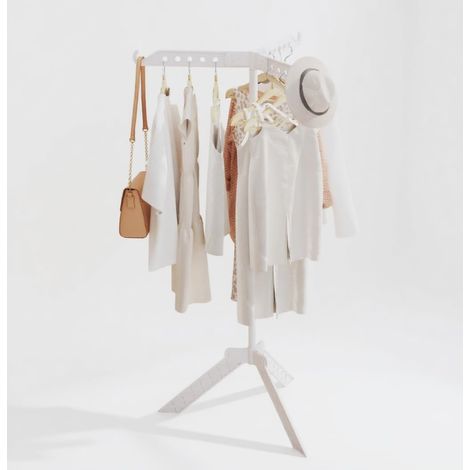 Folding Clothes Airer for Indoor and Outdoor Use with 3 Hook Arms - 360° Rotation - White (1/5)