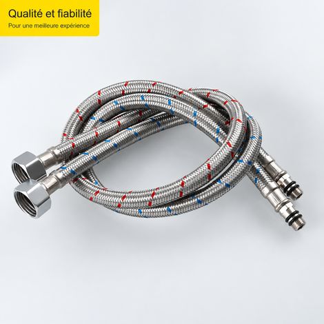Flexibles d'alimentation robinet cuisine lavabo eau chaude froide inox 304 tressé embout pointu rouge bleu 22 g – Livraison gratuite (1/5)