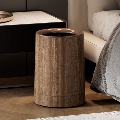 Poubelle Sans Couvercle à Effet Bois Style Chinois Nouveau Vintage Luxueux Élégant 12L avec Roulettes, Poubelle Intérieure pour Salon Maison Bureau, Design à Haute Valeur Esthétique- (1/5)