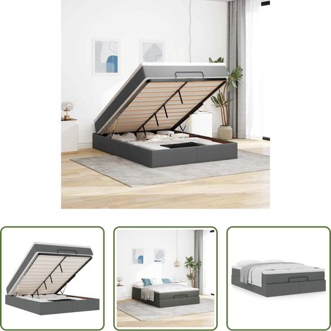 Sommier hydraulique - Cadre de lit ottoman avec matelas gris foncé 140x190 cm tissu (1/5)
