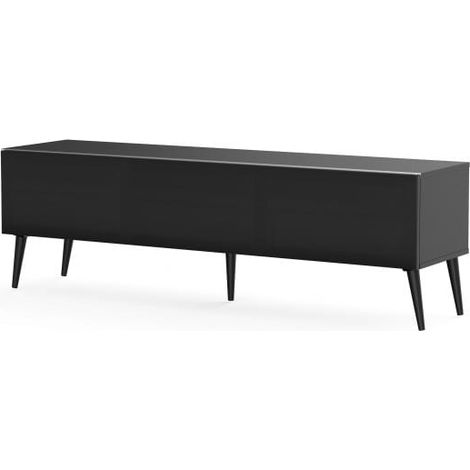 Meuble TV tissu acoustique et mélaminé noir Vasteras 160 cm (1/5)