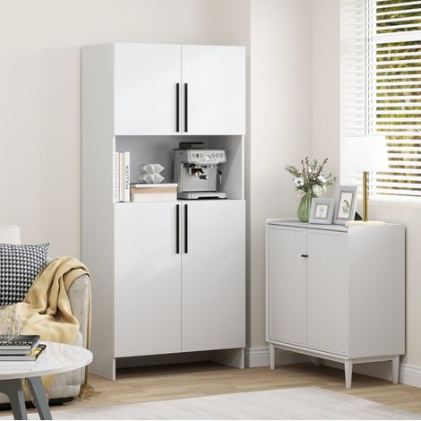 Küchenhochschrank mit Stauraum und Mikrowellennische, 79 x 40 x 175 cm, Weiß, OKWISH (1/5)