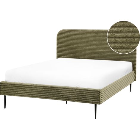 Cama con somier tapizado de pana 140 x 200 cm verde Flayat