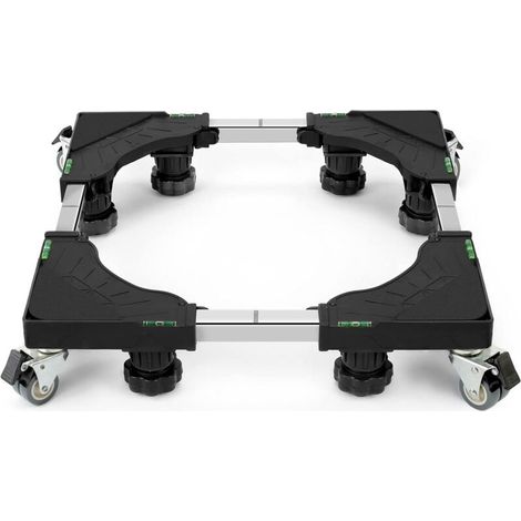 Socle Machine a Laver 4 Roulettes Verrouillables avec 8 Pieds Rembourrés, Charge 300KG Support Machine à Laver, Larg Réglable de 40-62cm, Haut de 11-12.5cm Support Électroménager (1/5)