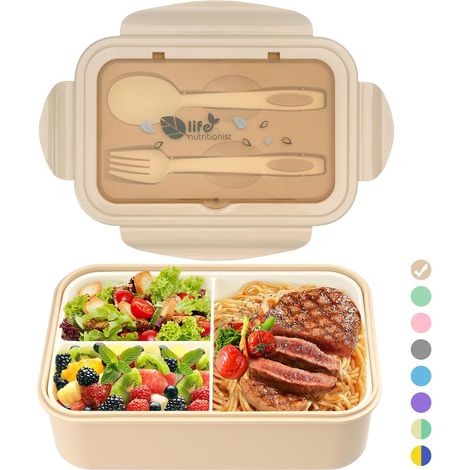 Lunchbox, Bento-Box, 3-Fächer-Lunchbox mit Besteck, auslaufsicher, kühlschrank-, spülmaschinen- und mikrowellenfest, ideal für Schule, Arbeit, Picknicks und Reisen.