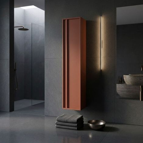 Colonna Bagno Sospesa 140 cm con Anta Reversibile Rosso Satinato – Urban