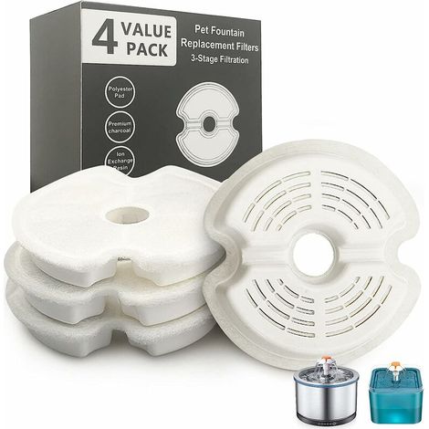 4 Pieces Water Fountain Filter for Cats Pet Dogs, Suitable for Stainless Steel Cat/Dog Fountain, Triple Filtration (1/5)