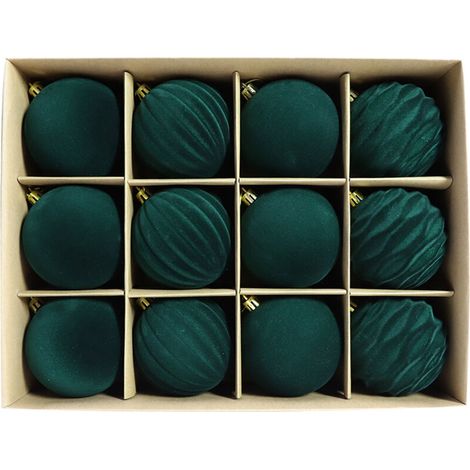 Boules de Noël en velours floqué pour sapin de Noël, 8 cm, 12 boules en plastique à suspendre (1/5)