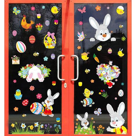 Autocollants Fenêtre Pâques - 9 Feuilles 60 Pièces - Adhésifs Réutilisables Sans Colle - PVC - Pour Fenêtres Portes Surfaces Lisses - Décoration Fête Pâques (1/5)