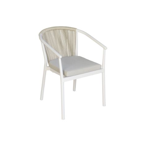 Sedia con schienale in corda beige e seduta a doghe in alluminio bianco MALIGI HOME MG-CAROLA Beige (1/2)