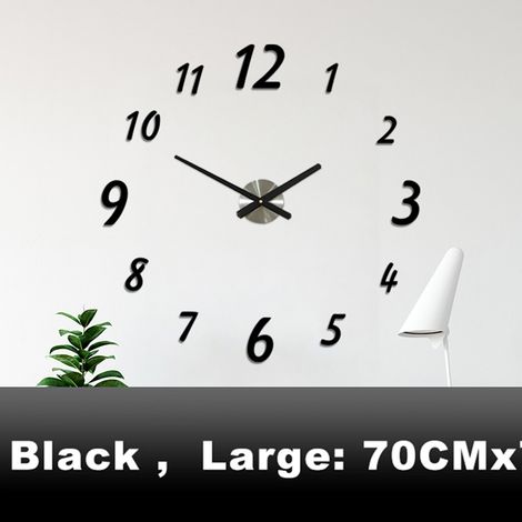 DIY-Wanduhr mit 3D-Spiegelaufklebern, große rahmenlose Wanduhr im modernen Design, große, geräuschlose Uhr für Zuhause und Büro, Zahlenuhr, Dekoration, Geschenk (Schwarz, Groß) (1/5)