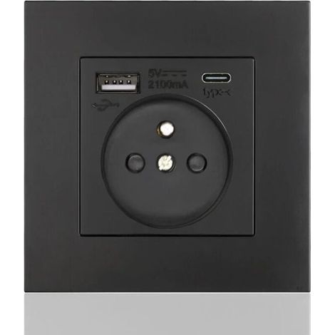 Panneau de prises Type-C + USB 16A – 2 prises – 1 port USB – 1 port Type-C – Installation facile – Design moderne et discret (1/5)