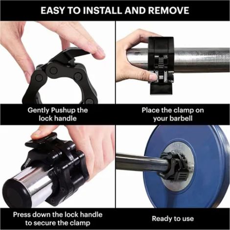 Deux colliers de serrage pour barre d'haltères de 50 mm, en plastique noir antidérapant, adaptés à la musculation et au fitness. (1/5)