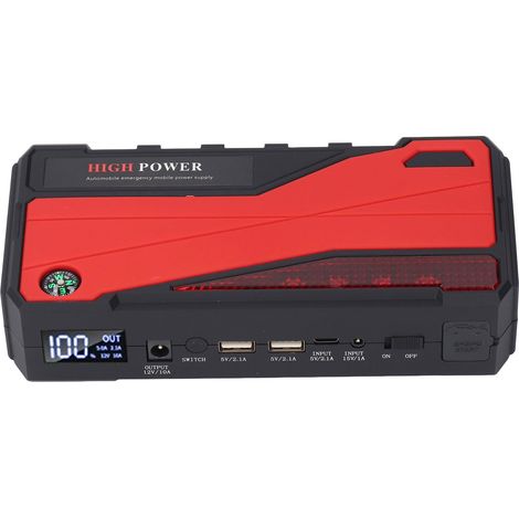 Démarreur de batterie de voiture 12 V, 1000 A, portable, double port USB, écran LCD, booster de batterie lithium 20 000 mAh pour moteurs essence 7 L et diesel 5,5 L, prise UE 100-240 V (1/5)