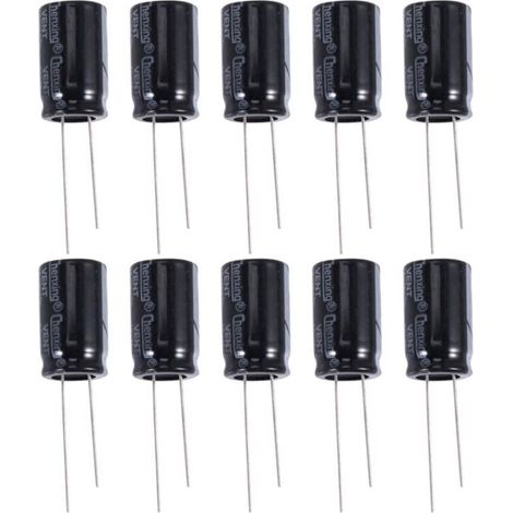 10 Condensateurs Électrolytiques Radiaux 22uF 400V Noir 105°C 13x21mm (1/4)