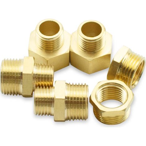 6 pièces 3/4" à 1/2" femelle et mâle filetage BSP mamelon hexagonal en laiton et réducteur hexagonal et connecteur de douille hexagonale pour la conversion de raccordement de tuyau (1/5)