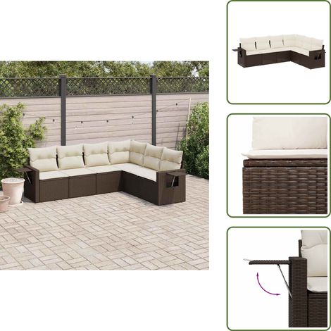 The Living Store 6-tlg. Garten-Sofagarnitur mit Kissen Braun Poly Rattan - Gartensorte - Gartenmöbelset - PE-Rattan Möbel - Outdoor Lounge Set - Balkonmöbel