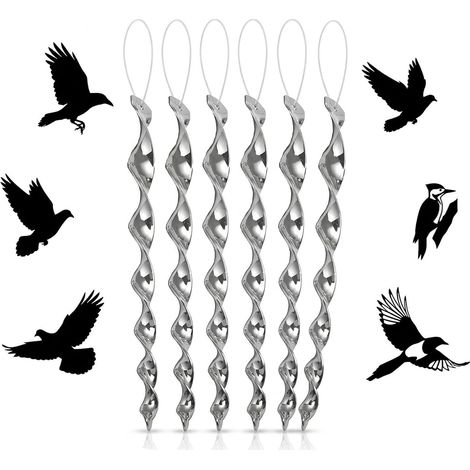 varillas reflectantes giratorias plateadas antipájaros en espiral, sistema reflectante antipájaros, ahuyentador de aves reflectante, repelente de aves accionado por viento con varillas reflectantes