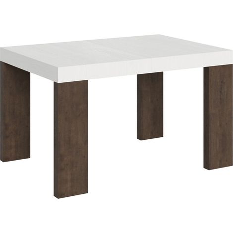 Table rectangulaire extensible blanche et bois noyer 130 à 234cm Ribo-Support 4 pieds (1/5)