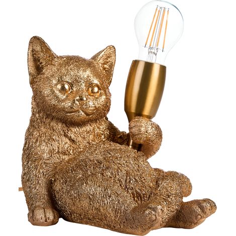 Lámpara de mesa con temática animal lámpara de noche con forma de gatito lámpara de lectura para dormitorio dorado Zippy