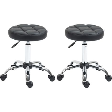 Lot de 2 tabourets de salon pivotants à roulettes, hauteur réglable 48-63 cm, assise ronde en cuir régénéré noir, pour institut et salon - CHICFURN (1/5)