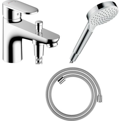 Pack mitigeur bain douche mécanique HANSGROHE Vernis Blend C2 + Pommeau de douche Crometta + Flexible Designflex chromé