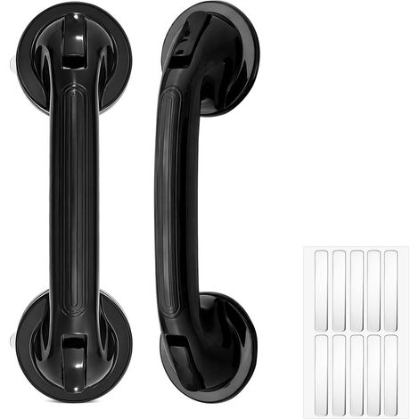Poignée Ventouse Salle de Bains, Barre de Maintien Douche, Barre de Douche Ventouse - 2 Poignées Noires 22 cm sans Perçage avec 10 Tampons Muraux pour Baignoire, Carrelage et Porte Vitrée (1/5)