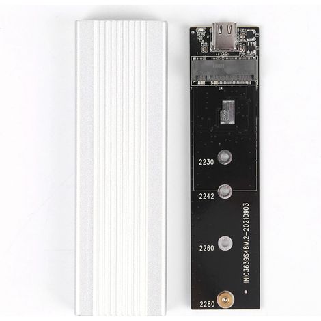 Boîtier pour disque dur mobile M.2 NGFF SATA, port USB 3.1 Type-C, boîtier SSD externe, transmission rapide, coque en alliage d'aluminium argenté (disque dur non inclus). (1/4)