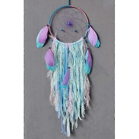 Attrape-rêves bohème - Carillon éolien en plumes blanches fait main pour la décoration intérieure au Royaume-Uni (motif violet) (1/5)