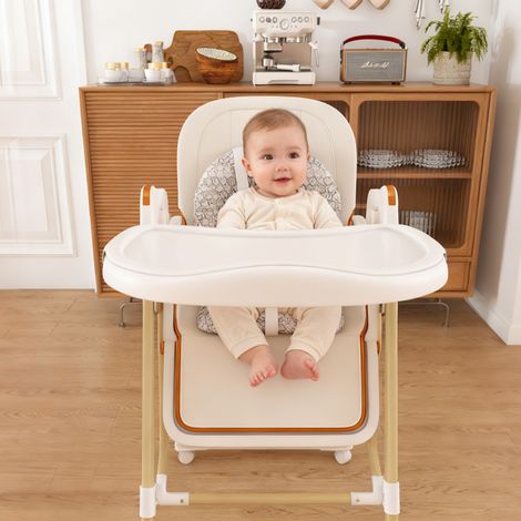 Chaise haute bébé 2 en 1 76x59x96 cm en polypropylène blanc, modulable pour salon FloraGrace (1/5)