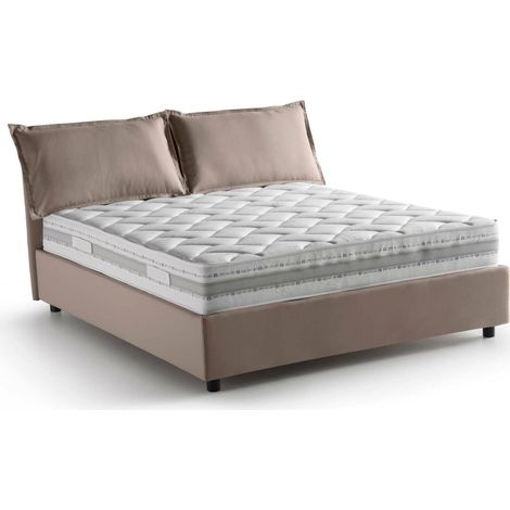 Talamo Italia Cama matrimonial Sabrina, Cama contenedor con revestimiento de tela, 100% Made in Italy, Apertura frontal, con colchón Cm 160x200 incluido, Tórtola, con embalaje reforzado