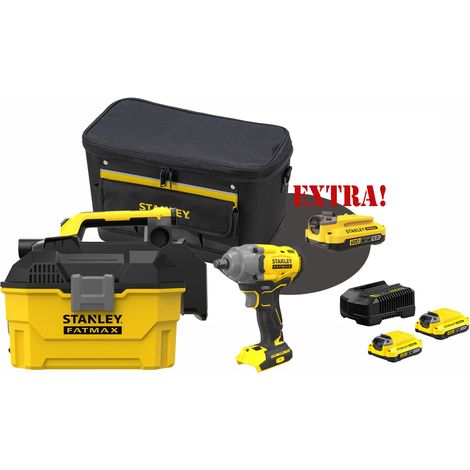 Kit Aspiratore per solidi e liquidi a batteria 18V SFMCV002B V20 + Avvitatore ad impulsi a batteria 18V attacco 1/2" SFMCF920B V20 + Set energia + EXTRA OMAGGI FATMAXB. STANLEYB.