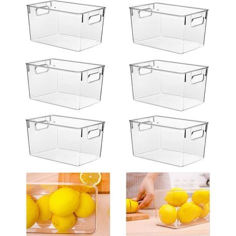 Lot de 6 boîtes de Rangement de réfrigérateur avec poignées, Robustes et Transparentes - Organisation pour Cuisines, réfrigérateur, armoires, Salle de Bain - sans BPA 24 x 13 x 11.5cm (1/5)