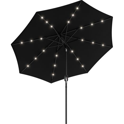 2.7m Outdoor Patio Garden Umbrella Parasol with Tilt Crank and 24 LEDs Lights, Black