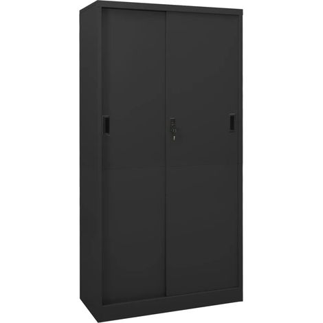 Armoire de bureau coulissante moderne et robuste 90 x 40 x 180 cm en acier anthracite (1/5)
