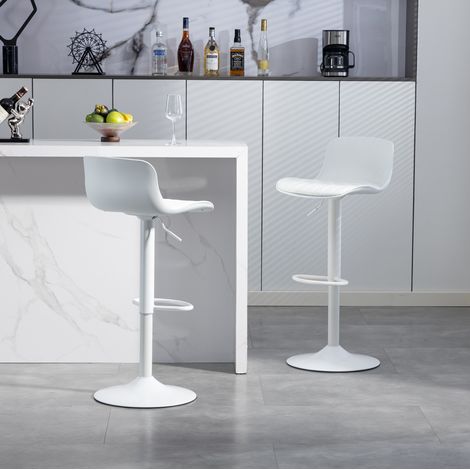 MEUBLIV Set mit 2 weißen Barhockern 45x41x101 cm – drehbar und höhenverstellbar (1/5)