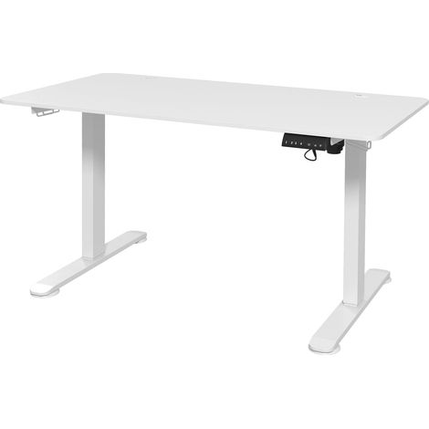 Escritorio Regulable En Altura 140X70Cm Escritorio Eléctrico Para Ordenador 4 Memorias Asiento Ergonómico Escritorio De Pie Gancho Anticolisión Blanco