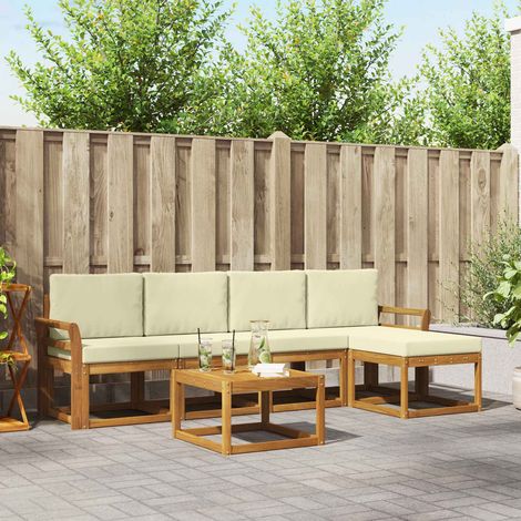 vidaXL Conjunto de sofás de exterior 6 uds. Natural y Crema (1/5)