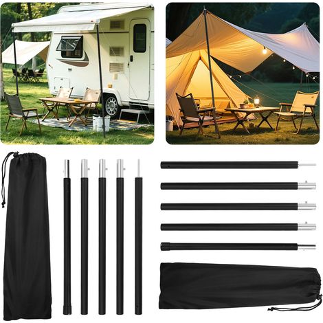 Wolketon 2pcs Zeltstangen 2m Schwarz Tarpstange Sonnensegel Stange Alu Aufstellstangen