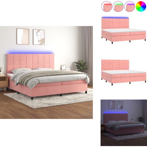 Sommier à lattes de lit matelas LED Rose 200x200 cm Velours - Lit Plateforme - Lit Capitonné - Lit Design - Lit Double - Sommier Tapissier (1/5)